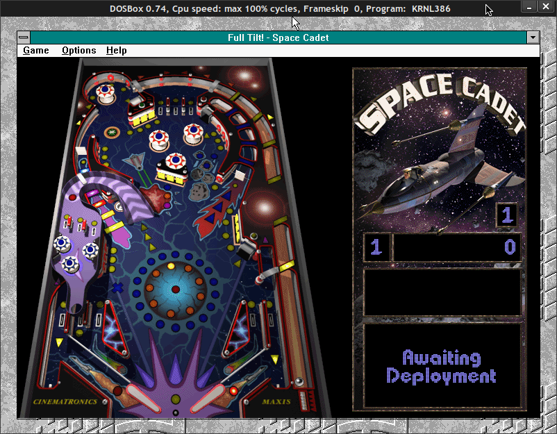 Capture d'écran de Space Cadet, sous Windows 3.1 - Dosbox