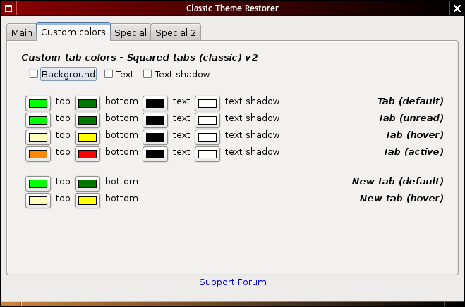 Fenêtre de configuration de Classic Theme Restorer